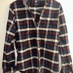 Men's Plaid Flannel Shirt - Red, White, and Blue